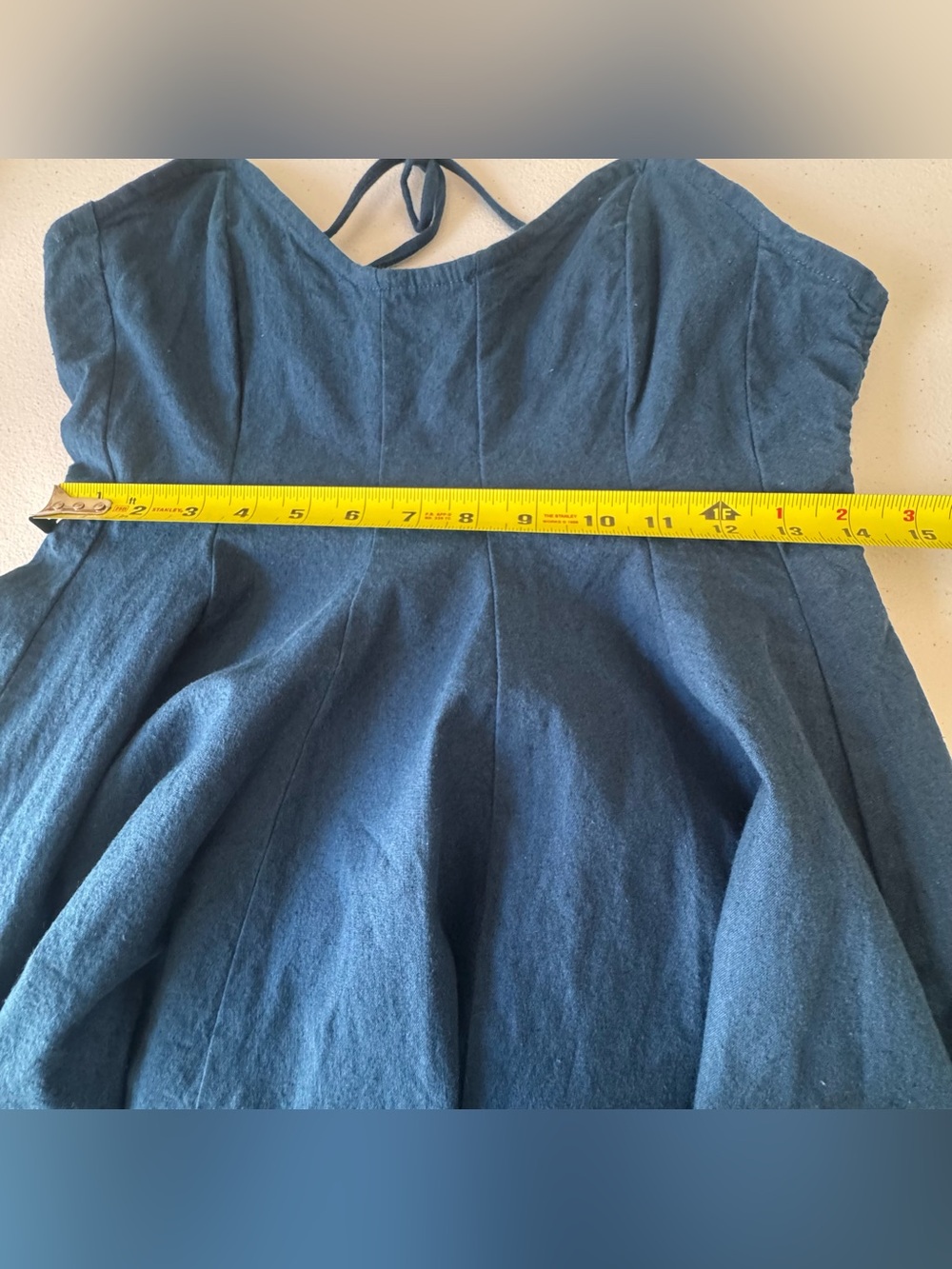 Free People free-est Tan Lines Stretch Linen Blend Mini Dress Navy Size M - Picture 13 of 16